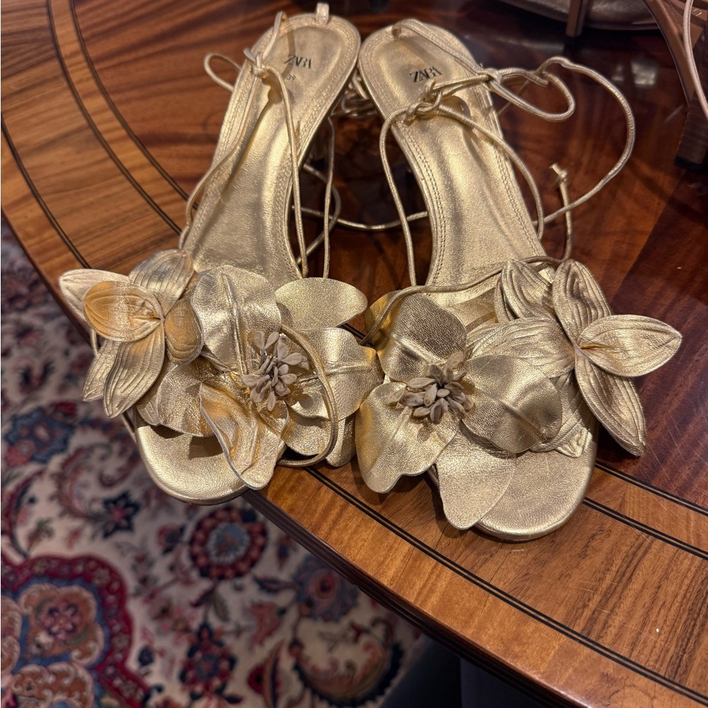 Zara Gold Floral strappy women’s Sandals